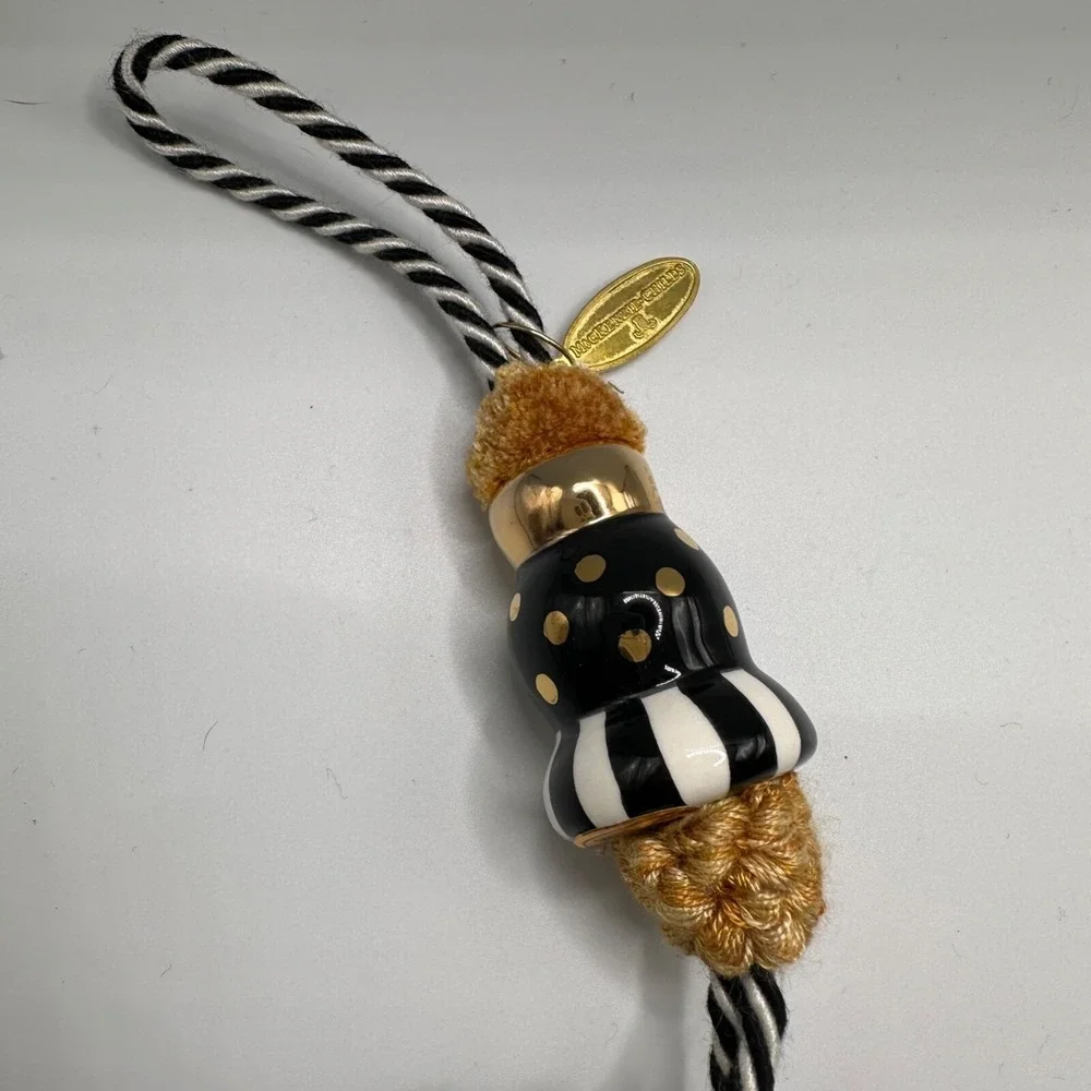 Vintage MacKenzie Childs Tassel Curtain Tieback‎ Decor Black White Gold Pom Pom